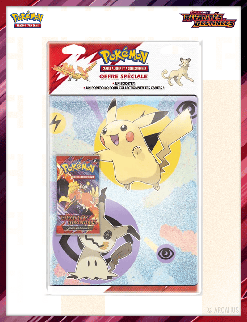 Portfolio Pikachu / Mimiqui + Booster Rivalités Destinées - Cahier + Booster 1pc Aléatoire Pokémon VF EV 10 Écarlate et Violet