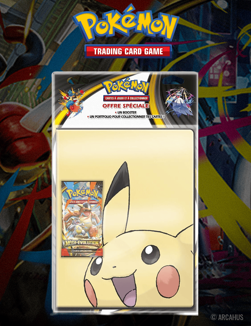 Portfolio Pikachu + Booster Méga-Évolutions - Cahier + Booster 1pc Aléatoire Pokémon VF ME01 Méga-Évolutions