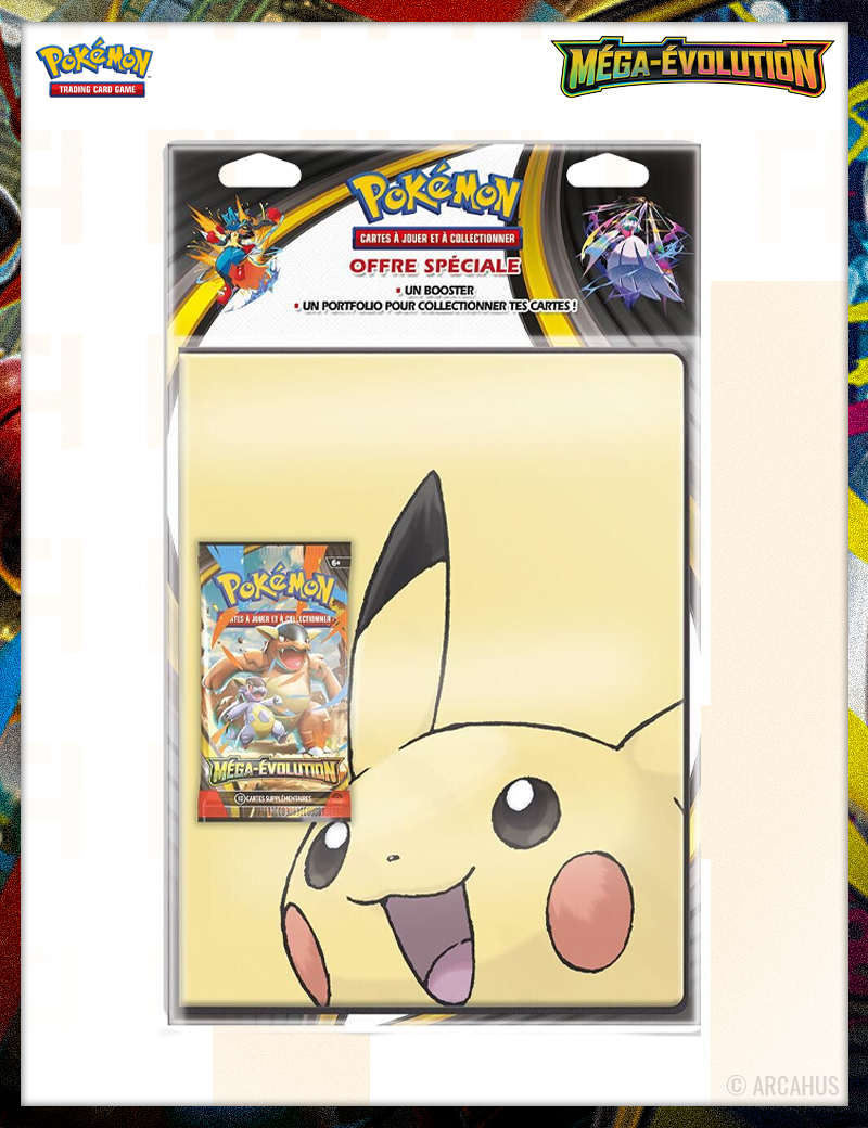 Portfolio Pikachu + Booster Méga-Évolutions - Cahier + Booster 1pc Aléatoire Pokémon VF ME01 Méga-Évolutions
