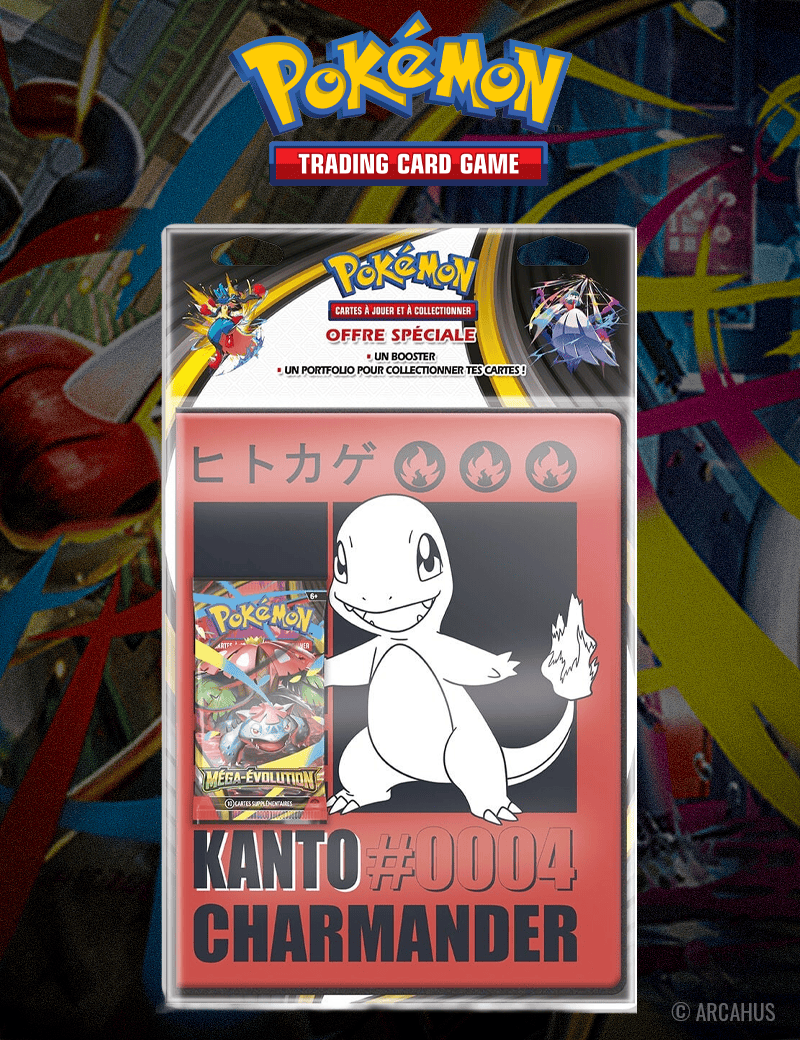 Portfolio Salamèche + Booster Méga-Évolutions - Cahier + Booster 1pc Aléatoire Pokémon VF ME01 Méga-Évolutions