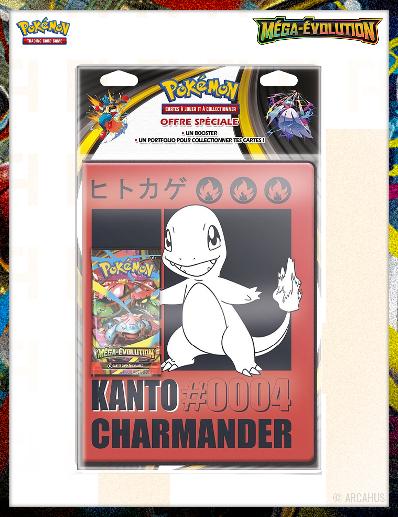 Portfolio Salamèche + Booster Méga-Évolutions - Cahier + Booster 1pc Aléatoire Pokémon VF ME01 Méga-Évolutions