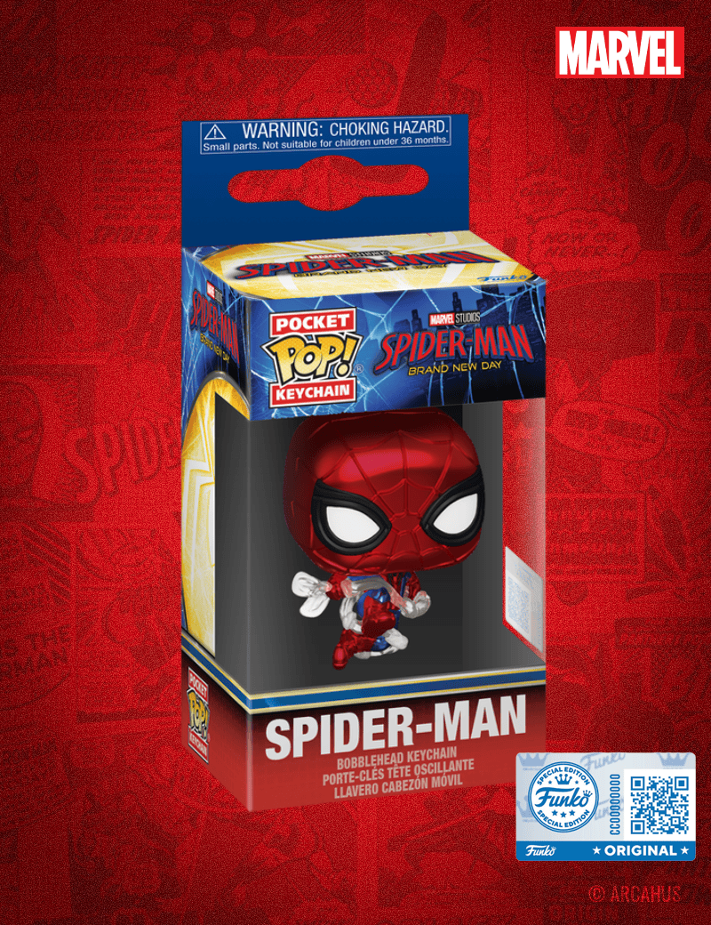Spider-Man (Métallique) Porte-clé - Figurine Funko POP! Pocket Keychain Marvel Studios Spider-Man: Brand New Day